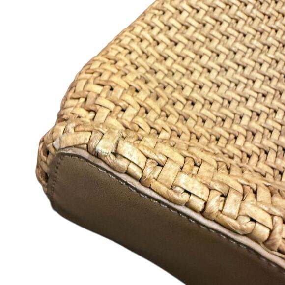 Fossil 75082 Brown Woven Straw Wood Key Charm Tote Handle Bag w crossbody strap - Picture 5 of 5